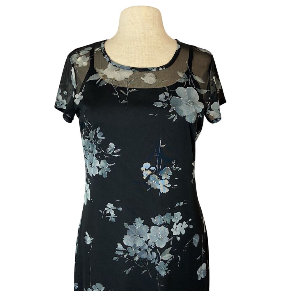 IN San Francisco 90s Maxi Dress Womens L Floral Phoebe Buffay Sheer Layered Look - Picture 2 of 10